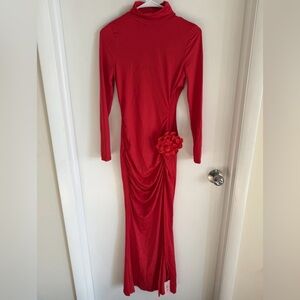 Micas Red Long Sleeve Ruched Floral Accent Dress Size S